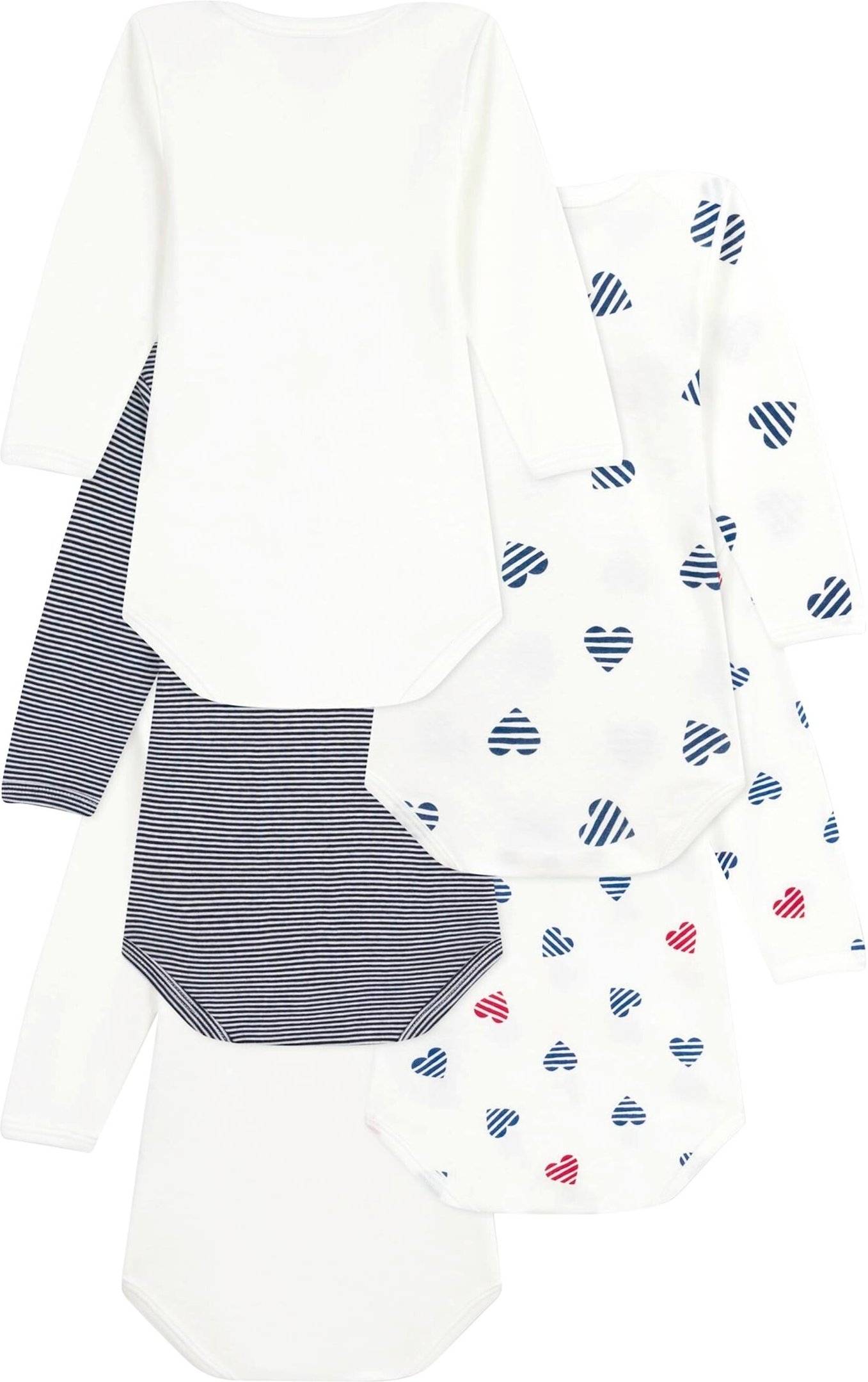 Petit Bateau 5er-Pack Bodys langarm Herzen Ringel