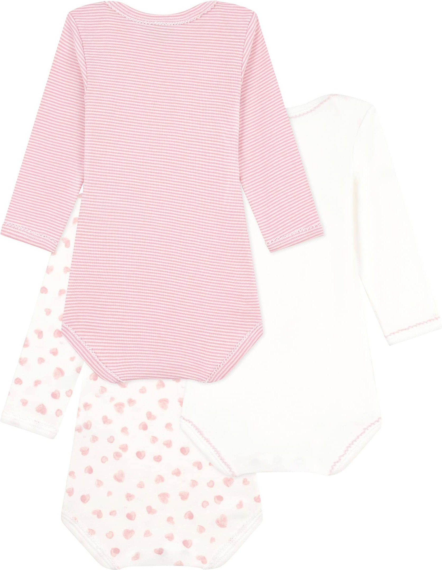 Petit Bateau 3er-Pack Bodys langarm Herzen Ringel