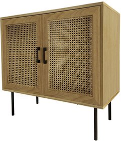 Möbilia Kommode, Mitteldichte Faserplatte/Rattan/Metall, Natur/schwarz - beige