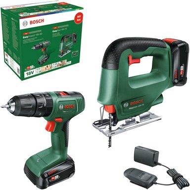 BOSCH HOME & GARDEN Schlagbohrschrauber & Stichsäge, 2 Akkus + Lader - gruen
