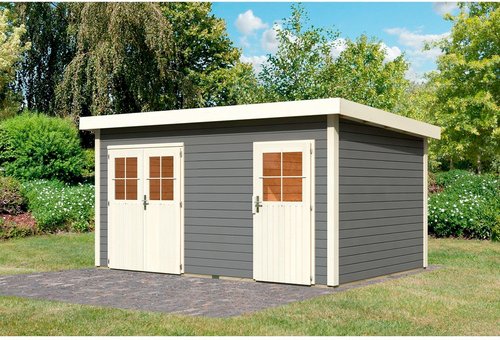 KARIBU Gartenhaus »Mattrup«, Holz, BxHxT: 424 x 230 x 274 cm (Außenmaße inkl. Dachüberstand) - grau