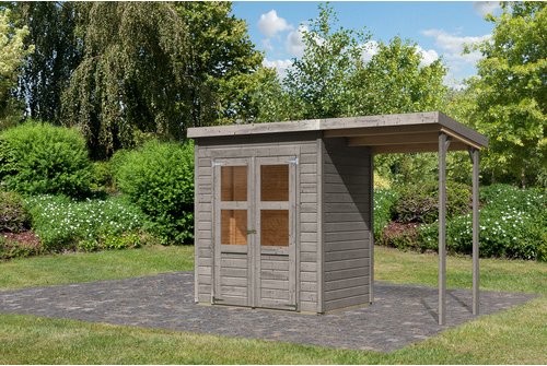 KARIBU Gartenhaus »Merseburg 2«, BxHxT: 330 x 219 x 122 cm (Außenmaße inkl. Dachüberstand), Wandstärke 14 mm - grau