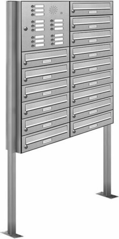 AL BRIEFKASTENSYSTEME Briefkasten, Parteien: 15, Freistehend, BxHxT: 84,6 x 170 x 27,5 cm - silberfarben