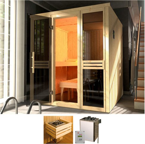 WEKA Elementsauna »KAARINA 2«, 6 Personen, inkl. 7,5 kW Ofen mit externer Steuerung - braun