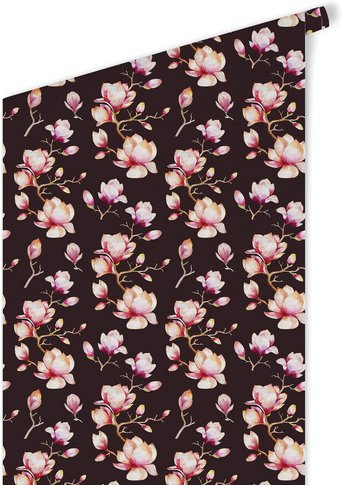 K&L Wall Art Vliestapete »Kinder Vliestapete«, Magnolien schwarz Blumen, mehrfarbig, matt - bunt