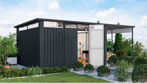 KARIBU Gartenhaus »Osten 4«, BxHxT: 621 x 220 x 22,5 cm, (Außenmaße inkl. Dachüberstand), Wandstärke 0,5 mm - grau