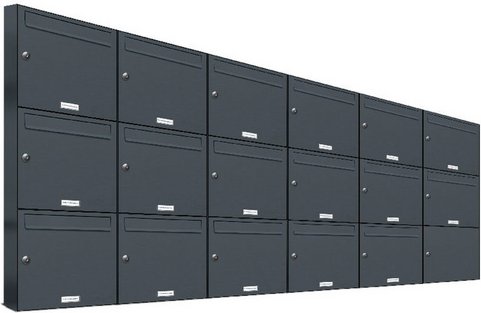 AL BRIEFKASTENSYSTEME Briefkasten, Parteien: 17, Aufputzmontage, BxHxT: 229,8 x 102,6 x 11,6 cm - grau