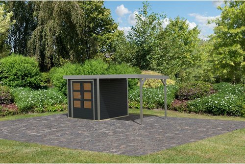 KARIBU Gartenhaus »Osterby 2 C«, BxHxT: 456 x 208,5 x 213 cm (Außenmaße inkl. Dachüberstand), Wandstärke 19 mm - grau
