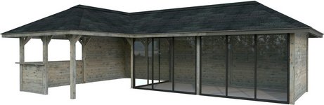 PALMAKO Pavillon »Bianca«, Aufstellmaße BxTxH: 960 x 672 x 319 cm, tauchgrundiert, Holz - grau