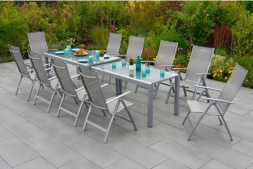 MERXX Gartenmöbelset »Taviano«, 12-tlg., klappbar/verlängerbar, Aluminium/Textil - braun