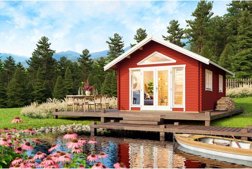 LASITA MAJA Blockbohlenhaus »Caroline«, BxHxT: 489,9 x 330,6 x 675 cm (Außenmaß inkl. Dachüberstand), rot