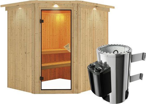 KARIBU Sauna »Talsen«, inkl. 3.6 kW Saunaofen mit integrierter Steuerung, für 3 Personen - beige