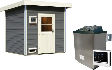 KARIBU Saunahaus »Segewold«, 231x196x238 cm, mit Ofen - grau