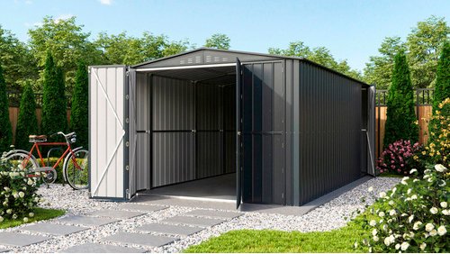 Globel Gerätehaus »Parker«, Metall, BxHxT: 308 x 224,6 x 465 cm (Außenmaße inkl. Dachüberstand) - grau