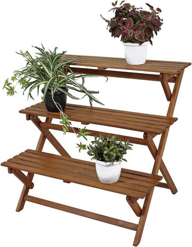 GARDEN PLEASURE Pflanzentreppe, eukalyptusholz, hellbraun - bunt