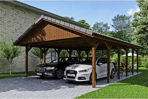 SKANHOLZ Carport »Wallgau«, BxT: 620 x 900 cm, Firsthöhe: 354 cm, lasiert - braun