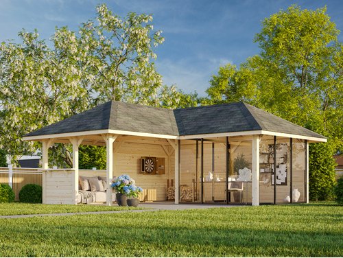 PALMAKO Pavillon »Bianca«, Aufstellmaße BxTxH: 672 x 672 x 319 cm, tauchgrundiert, Holz - braun