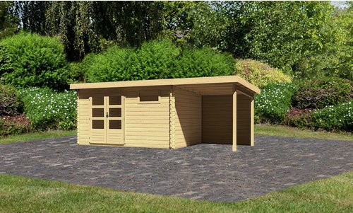 KARIBU Gartenhaus »Bastrup«, Holz, BxHxT: 569 x 220 x 297 cm (Außenmaße inkl. Dachüberstand) - beige