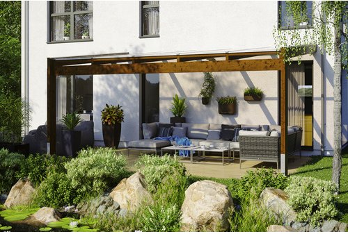 SKANHOLZ Terrassenüberdachung »Novara«, Breite: 557 cm, Dach: Polycarbonat (PC), nussbaum - braun