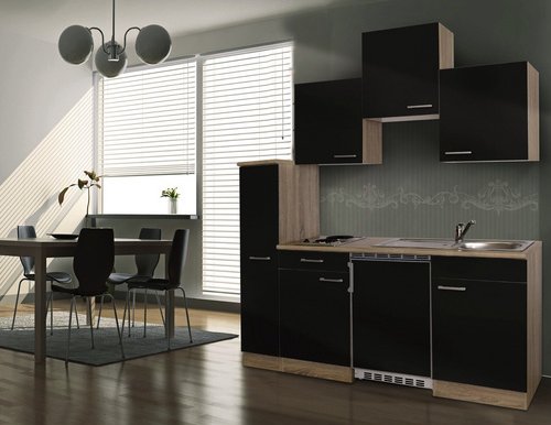 RESPEKTA Singleküche »Luis«, mit E-Geräten, Gesamtbreite: 180 cm - schwarz