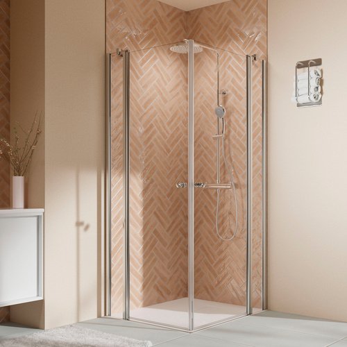 Thumbnail - BREUER Eckeinstieg »Elana 2.0«, 800/800 chromeffekt Klarglas inkl. CER - silberfarben