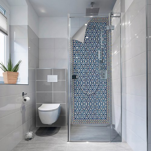 mySPOTTI Duschrückwand-Panel, fresh, Mosaikfliesenoptik, 255x100 cm - blau