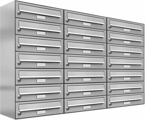 AL BRIEFKASTENSYSTEME Briefkasten, Parteien: 21, Aufputzmontage, BxHxT: 115,9 x 80,5 x 27,5 cm - silberfarben