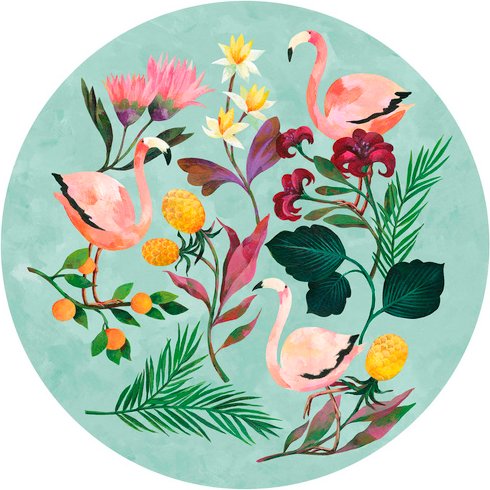 K&L Wall Art Vliestapete »Runde Vliestapete«, Blanz Sommer Flamingo Kinder, mehrfarbig, matt - bunt