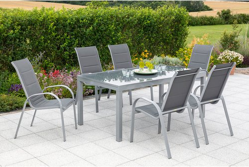 MERXX Gartenmöbelset »Amalfi«, 6 Sitzplätze, Aluminium/Textil - silberfarben