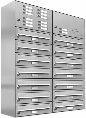 AL BRIEFKASTENSYSTEME Briefkasten, Parteien: 14, Aufputzmontage, BxHxT: 153,192 x 103,5 x 27,5 cm - silberfarben