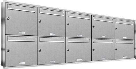 AL BRIEFKASTENSYSTEME Briefkasten, Parteien: 10, Unterputzmontage, BxHxT: 195,5 x 72,4 x 11,6 cm - silberfarben
