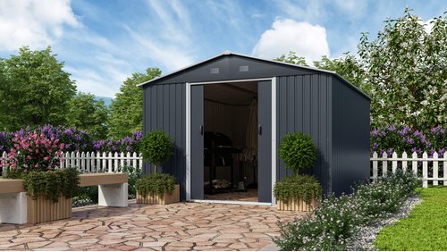 PERGART Gerätehaus »Dresden II«, Metall, BxHxT: 301 x 214 x 367 cm (Außenmaße inkl. Dachüberstand) - grau