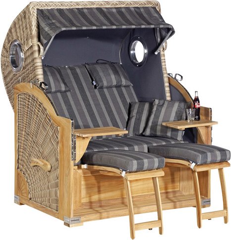 SUNNY SMART Strandkorb »Rustikal«, BxHxT: 140 x 160 x 95 cm, Dreiviertelllieger, weiß/teak - weiss