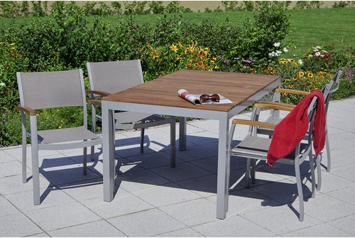 MERXX Gartenmöbelset »Naxos«, 4 Sitzplätze, Aluminium/Akazienholz/Textil - silberfarben