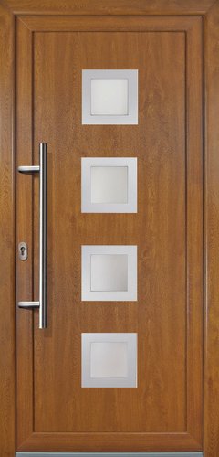 Meeth Kunststoff-Haustür »Signum Exklusiv«, satiniertes Glas, golden oak, nach Innen öffnend - goldfarben