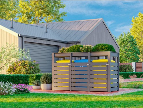 KARIBU Mülltonnenbox, aus Fichtenholz; BxHxT: 238 x 142,6 x 87,6 cm (Außenmaß), grau