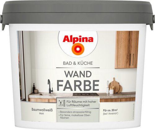ALPINA Wandfarbe »Bad & Küche«, Baumwollweiß, matt, 2,5 L - weiss