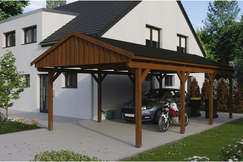 SKANHOLZ Carport »Fichtelberg«, BxT: 423 x 808 cm, Firsthöhe: 326 cm, lasiert - braun
