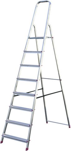 Thumbnail - KRAUSE Stufen-Stehleiter »CORDA«, 8 Sprossen, Aluminium - silberfarben