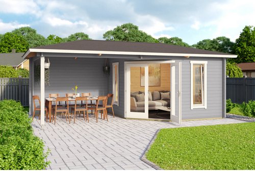 Mr. GARDENER Gartenhaus »Karlskrona«, Holz, BxHxT: 632,4 x 285 x 357,4 cm (Außenmaße) - grau