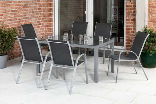 MERXX Gartenmöbelset »Sorrento«, 7-tlg., Aluminium/Textil/Sicherheitsglas - grau