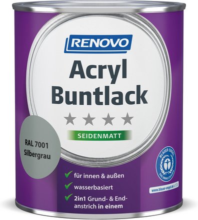 RENOVO Acryl-Buntlack, silbergrau RAL 7001, seidenmatt, 0,75l