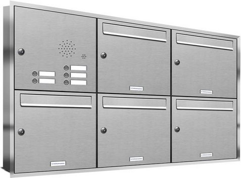 AL BRIEFKASTENSYSTEME Briefkasten, Parteien: 5, Unterputzmontage, BxHxT: 153,213 x 72,4 x 11,6 cm - silberfarben