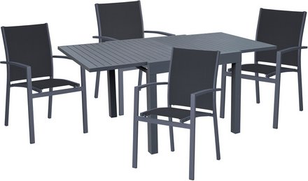 GARDEN PLEASURE Tischgruppe »ELENA«, 5-tlg., Dunkelgrau, Aluminium, Kunststoff