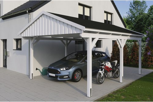 SKANHOLZ Carport »Fichtelberg«, BxT: 423 x 566 cm, Firsthöhe: 326 cm, lasiert - weiss