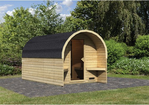 KARIBU Fasssauna, BxHxT:219 x 229 x 385 cm, naturbelassen - beige