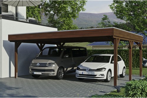 SKANHOLZ Carport »Grunewald«, BxT: 622 x 554 cm, Firsthöhe: 255 cm, lasiert - braun