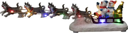 Konstsmide LED-Dekoration, Schneemann mit Hundeschlitten, Batteriebetrieb, bunt