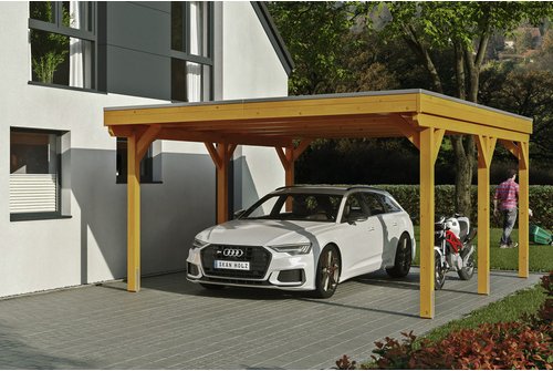 SKANHOLZ Carport »Grunewald«, BxT: 427 x 554 cm, Firsthöhe: 251 cm, lasiert - beige