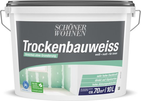 SCHÖNER WOHNEN FARBE Innenfarbe »Trockenbauweiss«, weiß, 10 l, hoch ergiebig